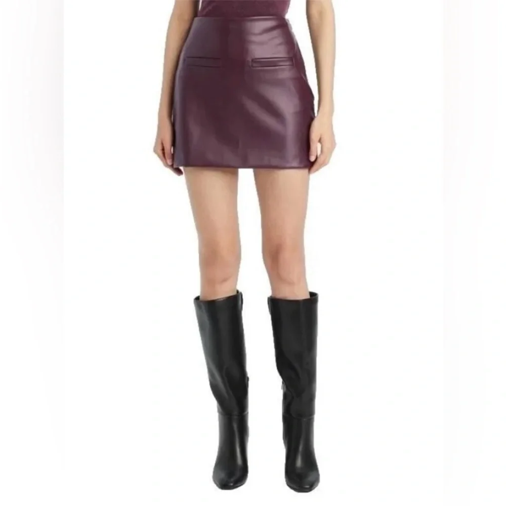 A new day Faux Leather Burgundy Mini Skirt size 12 New